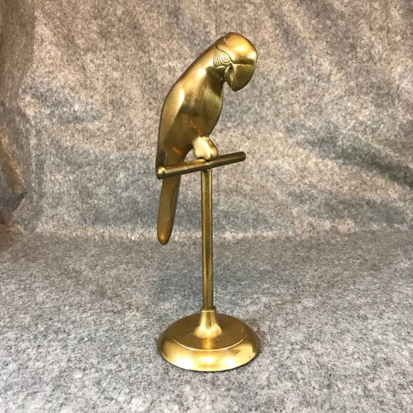 Vintage Brass Parrot on Stand Perch 11" Table Top Décor Statue - Picture 4 of 8